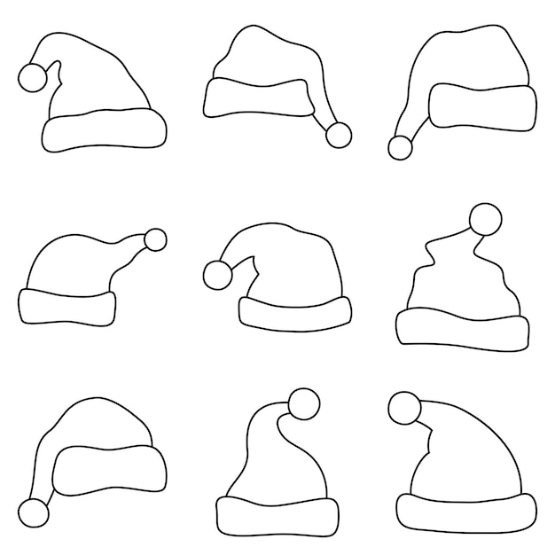 Vector set of santa claus hat in line style isolated