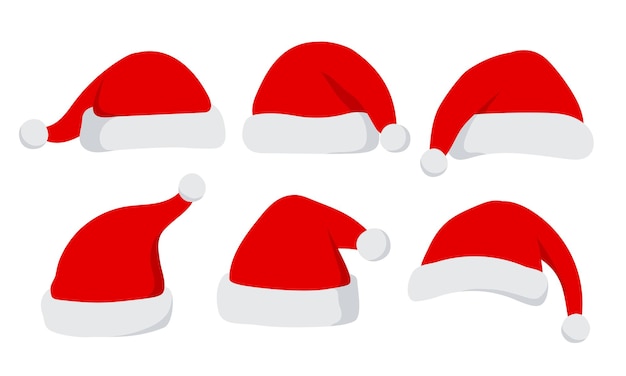 白い背景のサンタクロースの帽子セット クリスマス帽子 孤立したイラスト