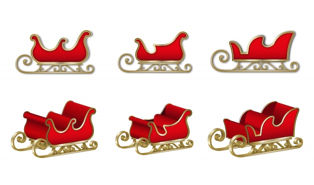 Set of santa claus sleighs. isolated red sleds for christmas decorations