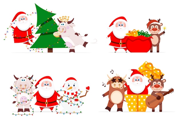 Set di babbo natale con simpatici animali