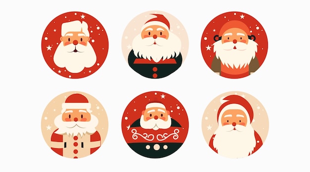 set santa clauses characters in hats collection christmas eve holiday happy new year celebration horizontal vector illustration