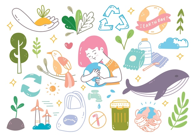 Vector set of save our planet concept doodle vector illustration