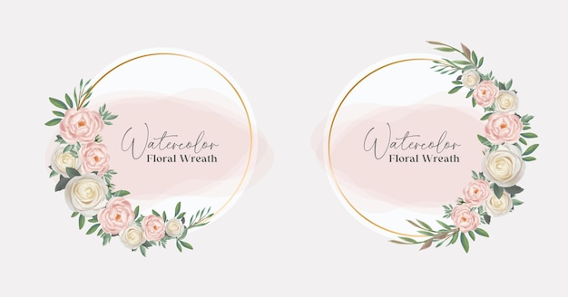 Vector set save the date bruiloft uitnodiging kaartsjabloon met roze bloem aquarel cirkel rond frame
