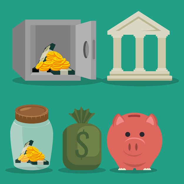 Vector set saving money icon