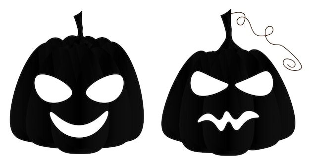 不気味な顔の怖い刻まれたハロウィーンのカボチャのセットJackolanternハロウィーンの休日のシンボルシンボル休日の装飾はがき招待状バナーのベクトルイラストのコレクション