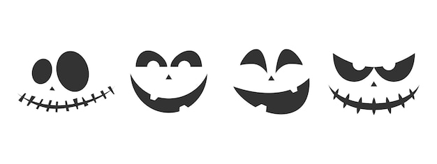 Set of scary face icons halloween evil face