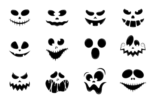 Set of Scary and funny faces of halloween pumpkins or ghosts Halloween Elements and Objects for Design Projects