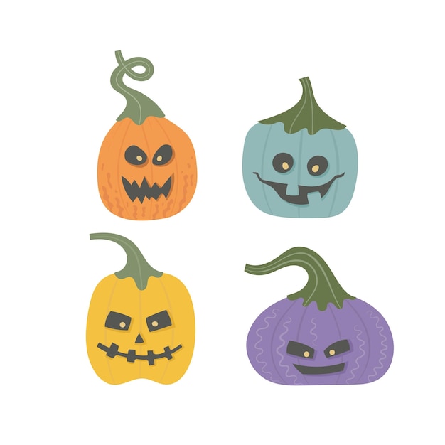 Set of scary halloween pumpkins bright carving candles for party event card banner invitation