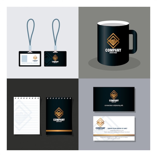 Set scenes of corporate identity brand mockup with stationery supplies