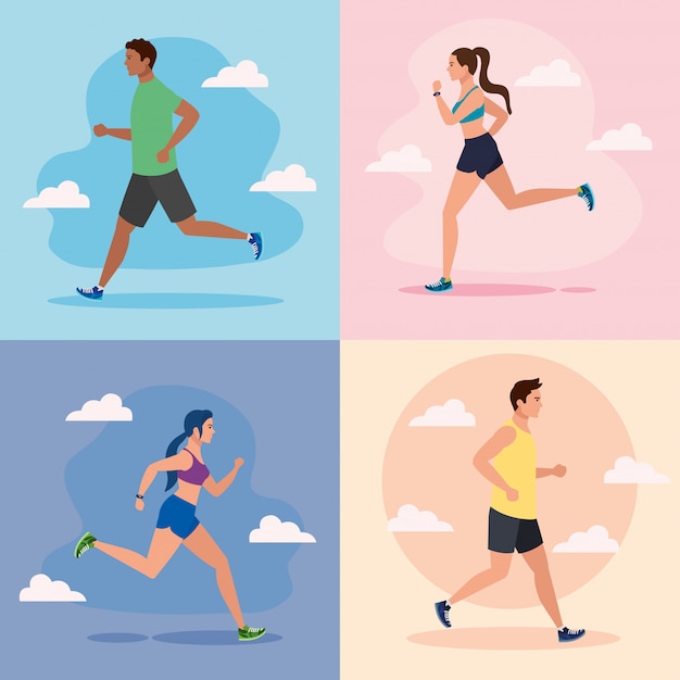 set scenes of jogging people, people running