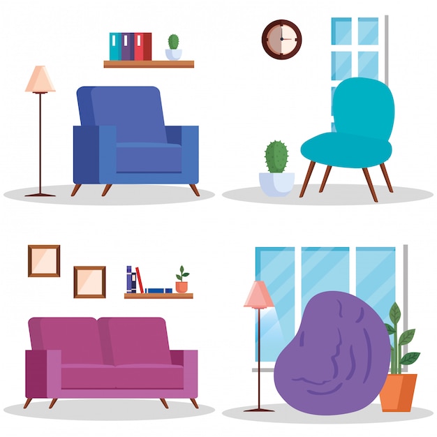 Set scenes of living room home places