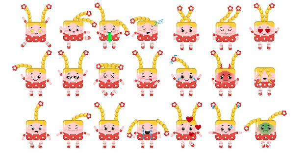Vector set schattige emoji-stickers voor meisjes