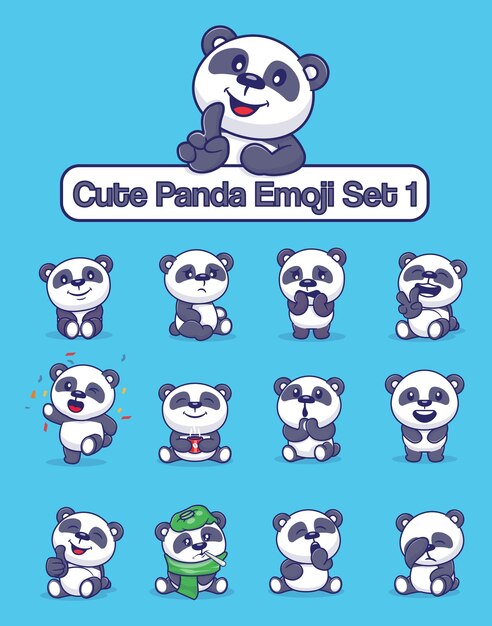 Set schattige panda-personages met verschillende emoticons