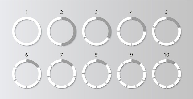 Set schemes with sectors Circular chart Piechart with segments and slices Round structure graph