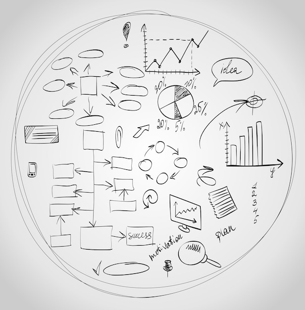 Set schetsen zakelijke diagrammen en stroomdiagrammen