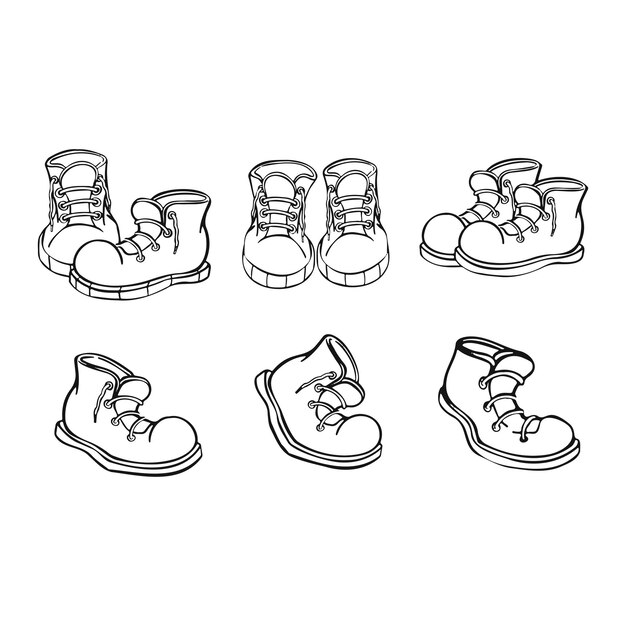Set schoenen Platte ontwerp Enkel- en halfhoge laarzen sneakers loafers mocassins illustraties
