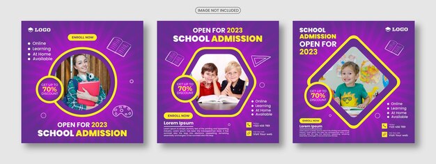 Set of School admission square banner.Suitable for back-to-school social media pack template