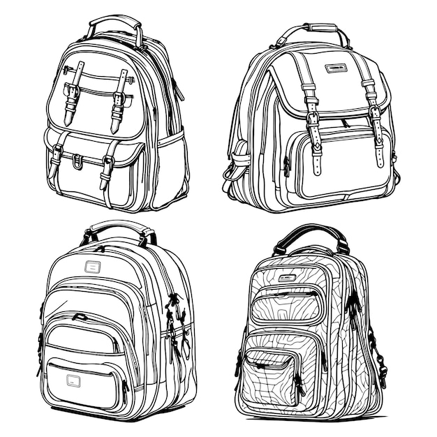 Premium Vector | Set of school bag college bags black outline vector on ...