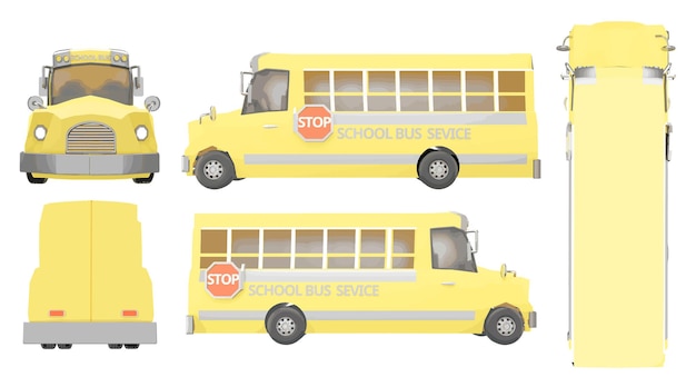 Set of school bus cartoon characters of vehicles and isolated on backgroundVector illustration