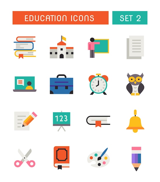 Set di icone di scuola e istruzione