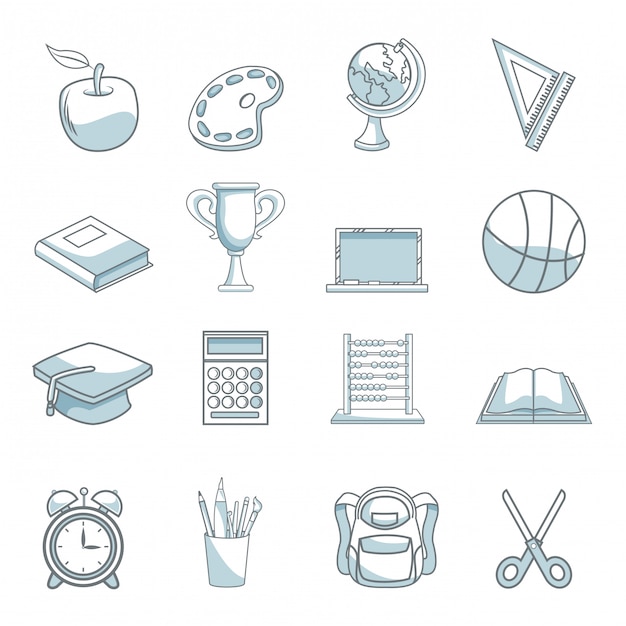 Vector set of school elements icons blue and white 