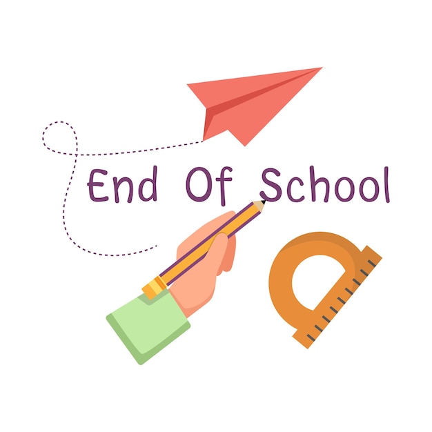 Set di righello per attrezzature scolastiche e matita di fine anno scolastico il concetto di istruzione illustrazione vettoriale piatta isolata