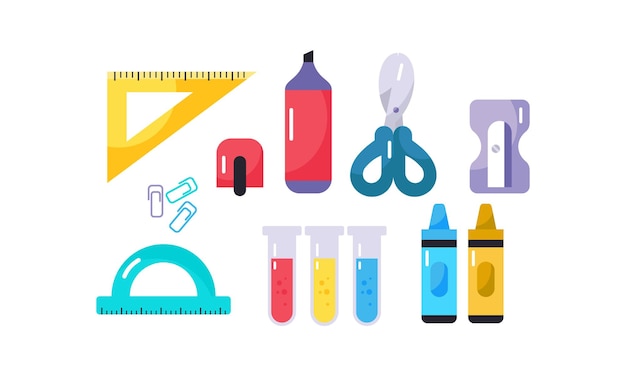 Set of School Equipments Flat Design Illustration