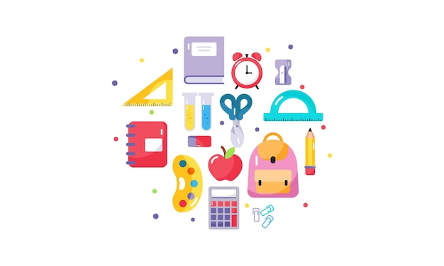 Set of School Equipments Flat Design Illustration