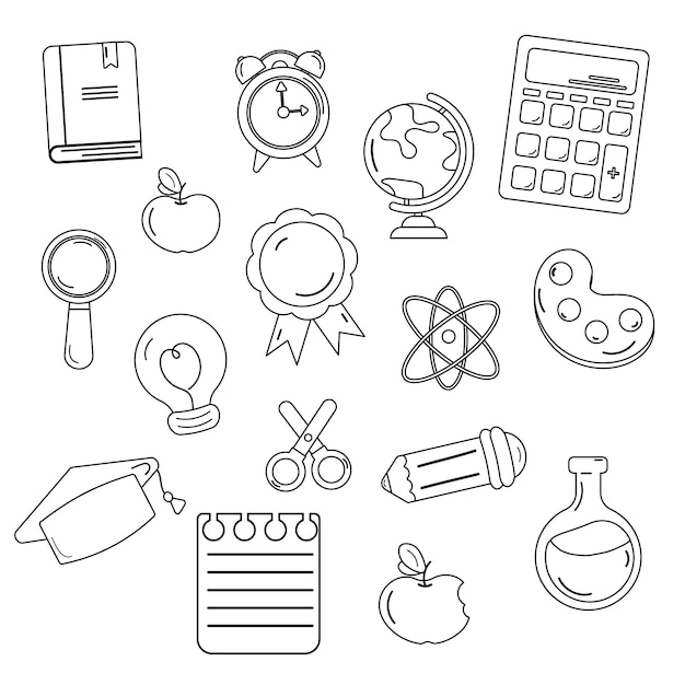 Set of school items in line style back to school Vector illustration