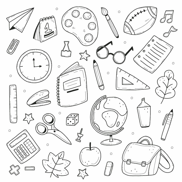 Premium Vector  A set of school items in a simple doodle style