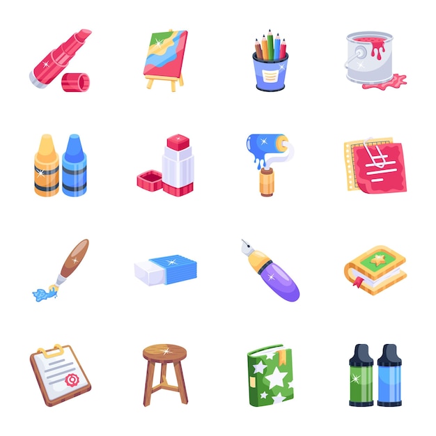 Vector set of school stationery 2d icons