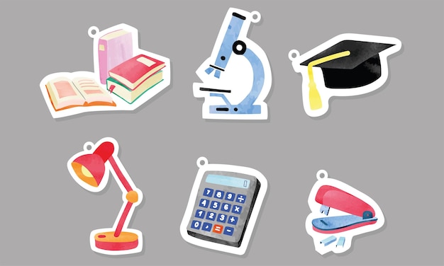 Set of school supplies or back to school and education stickers Good for prints cards