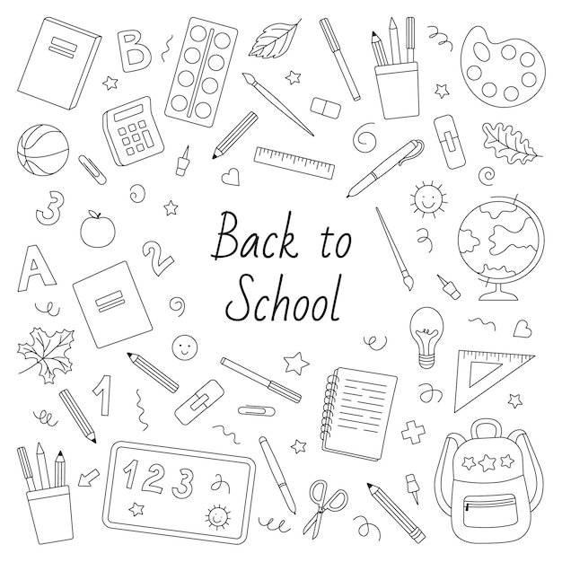 Premium Vector  A set of school items in a simple doodle style