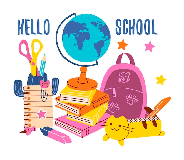 Vector set of school supplies back to school various accessories for study student equipment cute school modern stickers