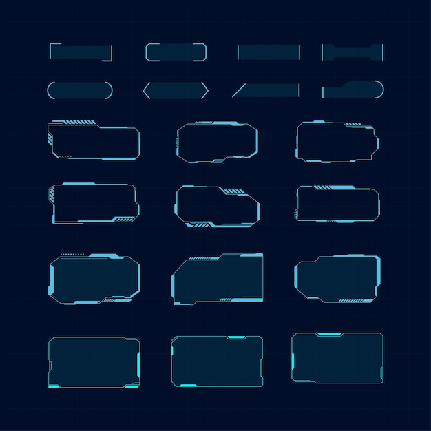 Set of Sci Fi boxes and frame HUD digital element for game or futuristic display layout design