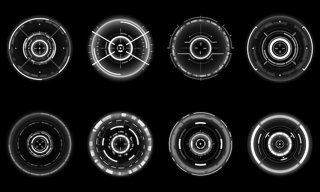 Set of sci fi grey white circle user interface elements technology futuristic creative black vector