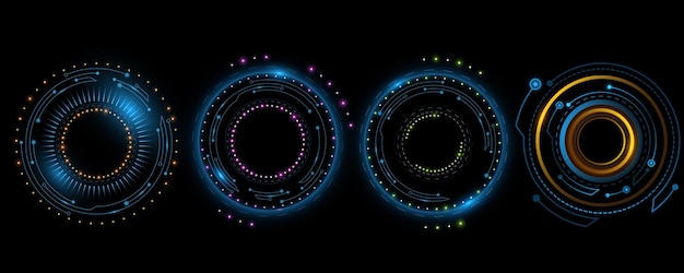 Vector set of scifi hud rounds for your technology design glowing futuristic circles hitech graphic elements vector illustration