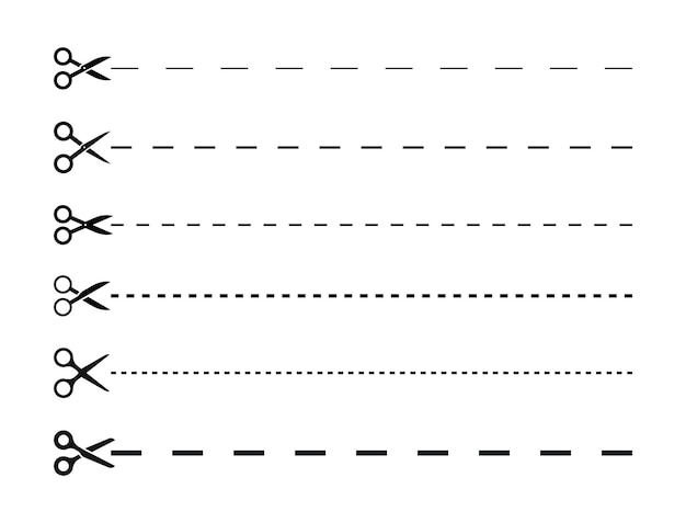 Vettore set di forbici con linee di taglio taglio a forbice nero