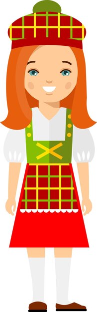 民族衣装を着たスコットランド人の女性と男性のセット