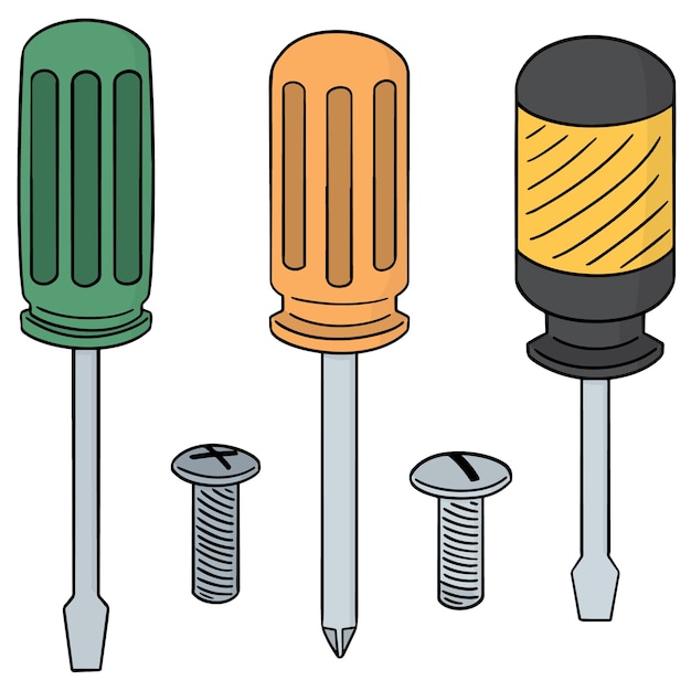 Vector set of screw and screwdriver