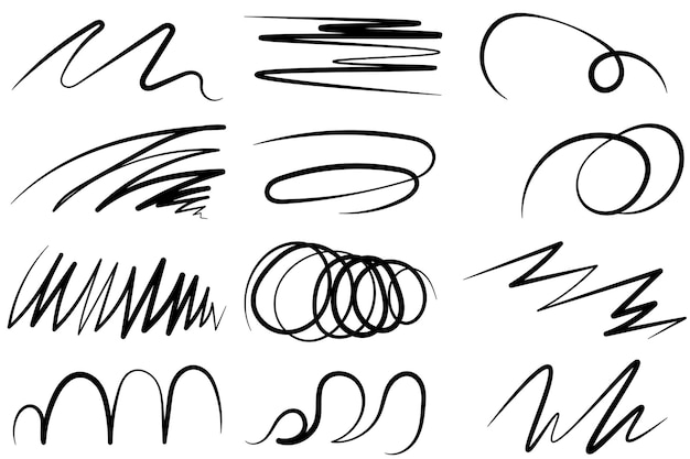 Vector set of scribble lines brush stroke marker hand drawn underline collection stroke pen grunge doodle