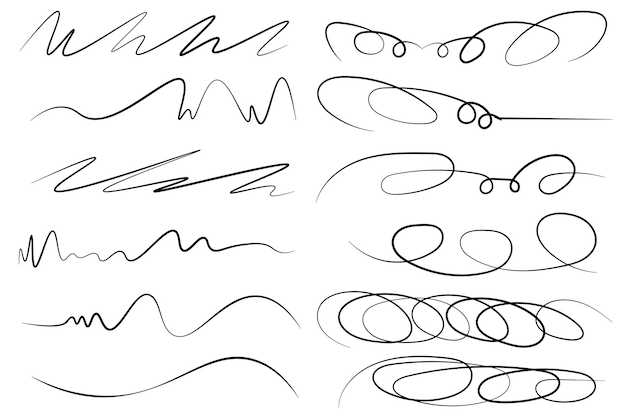 Vector set of scribble lines brush stroke marker hand drawn underline collection stroke pen grunge doodle