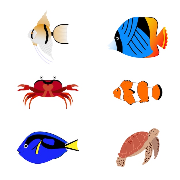 Set of sea animals