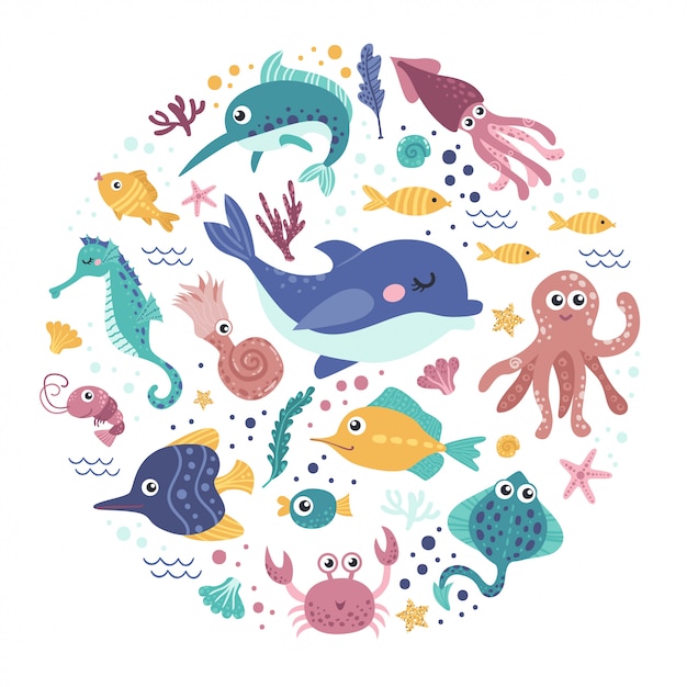 Vector set of sea animals