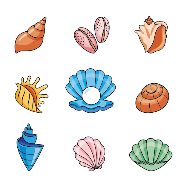 Vector a set of sea creatures in the style of cartoon simple style of children illustration