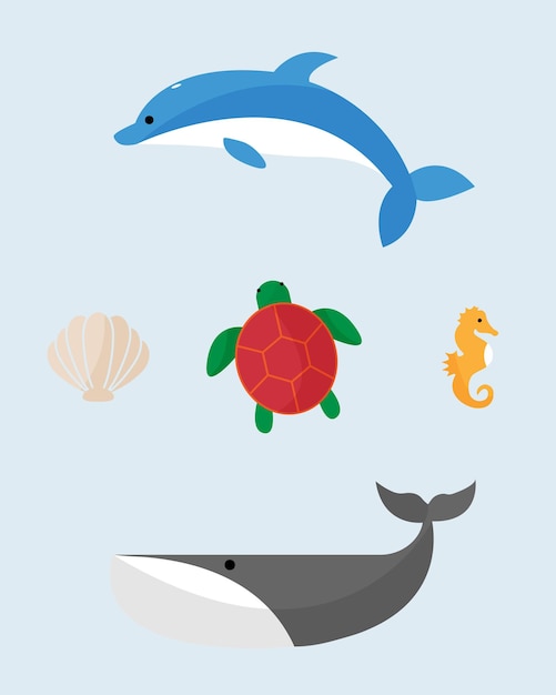 Vector set of sea creatures