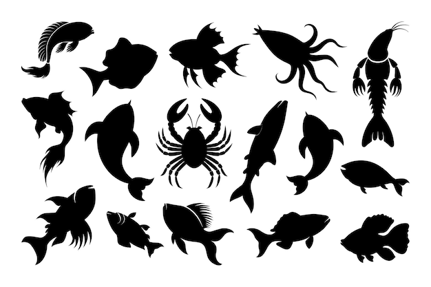 Vector set of sea fish silhouette
