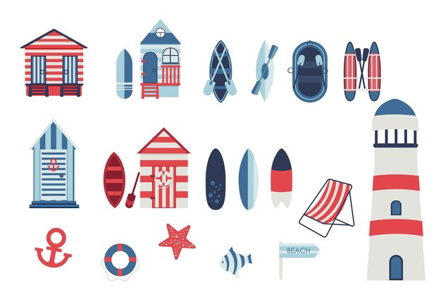 Vector set sea and ocean theme hand drawn graphics