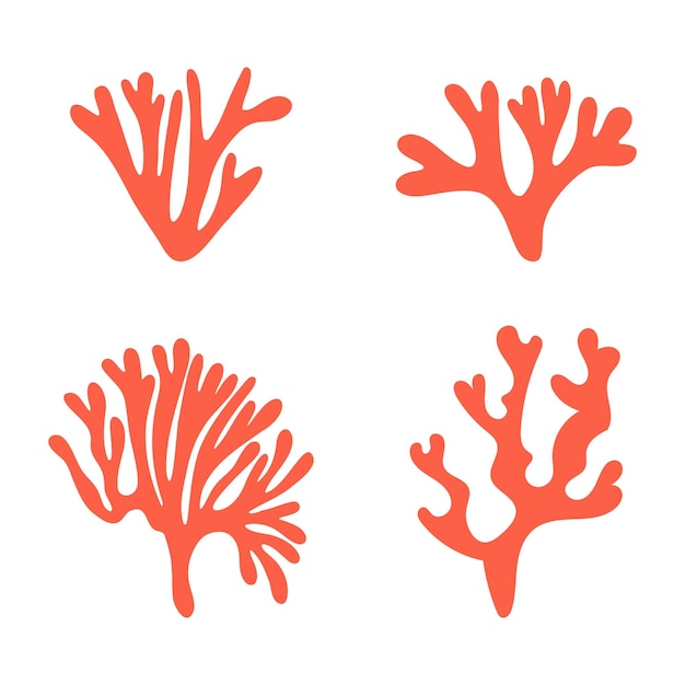 Набор морских красных кораллов изолированная векторная иллюстрация на белом фоне