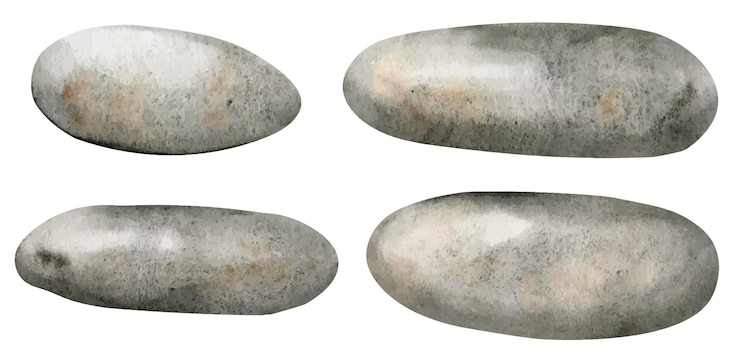 Vector set of sea stones of different sizes isolated on a background hand drawn watercolor illustration of gray underwater pebbles aquarium decoration rocks bundle for spa design collection of minerals